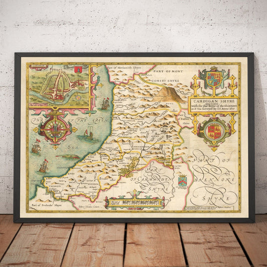 Old Map of Ceredigion Wales, 1611 by John Speed - Cardiganshire, Aberystwyth, Cardigan