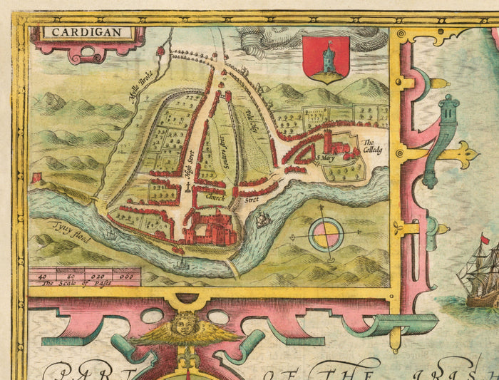 Old Map of Ceredigion Wales, 1611 by John Speed - Cardiganshire, Aberystwyth, Cardigan