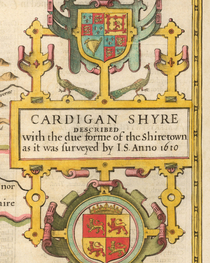 Old Map of Ceredigion Wales, 1611 by John Speed - Cardiganshire, Aberystwyth, Cardigan
