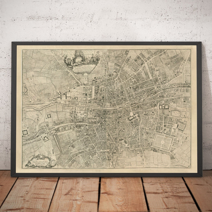 Old Map of Dublin, Ireland in 1756 by John Rocque