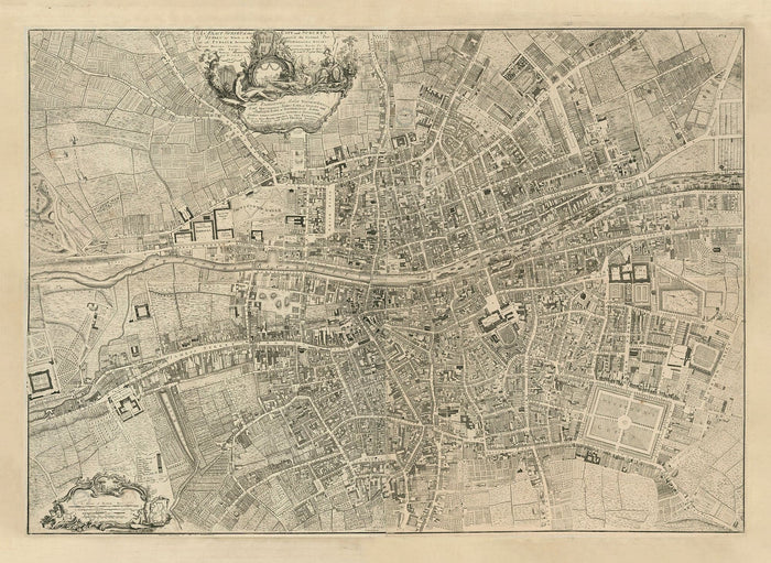 Old Map of Dublin, Ireland in 1756 by John Rocque