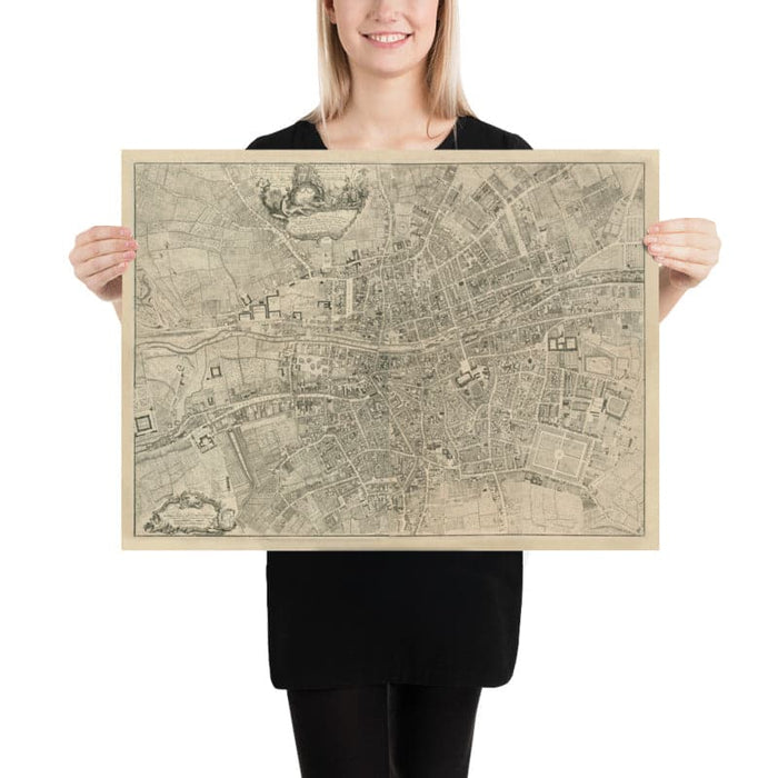 Old Map of Dublin, Ireland in 1756 by John Rocque