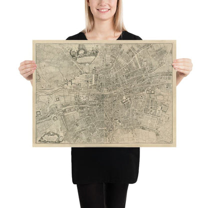 Old Map of Dublin, Ireland in 1756 by John Rocque