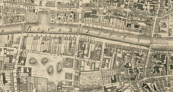 Old Map of Dublin, Ireland in 1756 by John Rocque