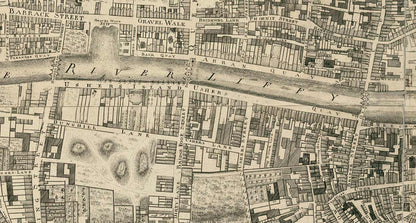 Old Map of Dublin, Ireland in 1756 by John Rocque