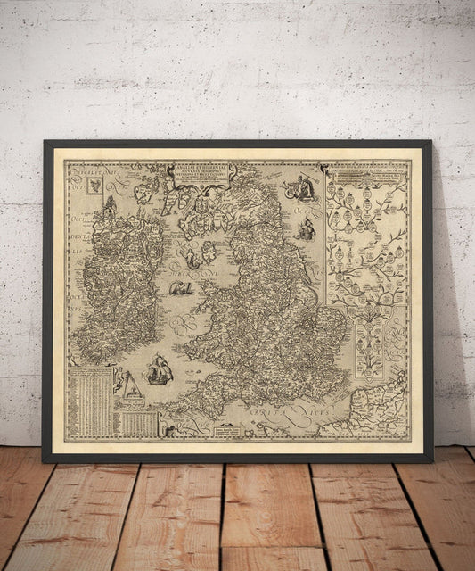 Old Map of England & Ireland in 1605 by Abraham Ortelius
