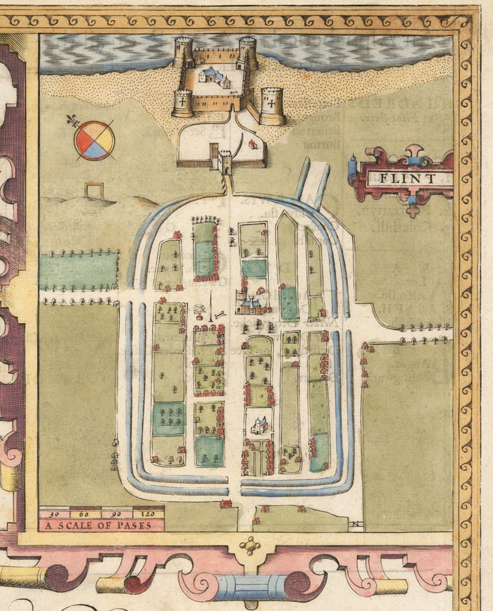 Old Map of Flintshire Wales, 1611 by John Speed - Flint, Mold, Chester, Wrexham