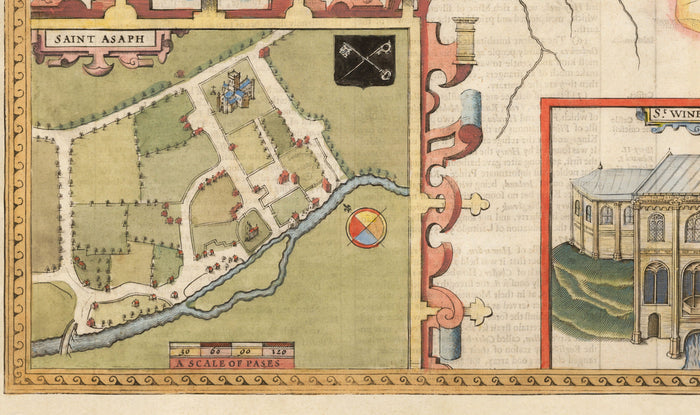 Old Map of Flintshire Wales, 1611 by John Speed - Flint, Mold, Chester, Wrexham