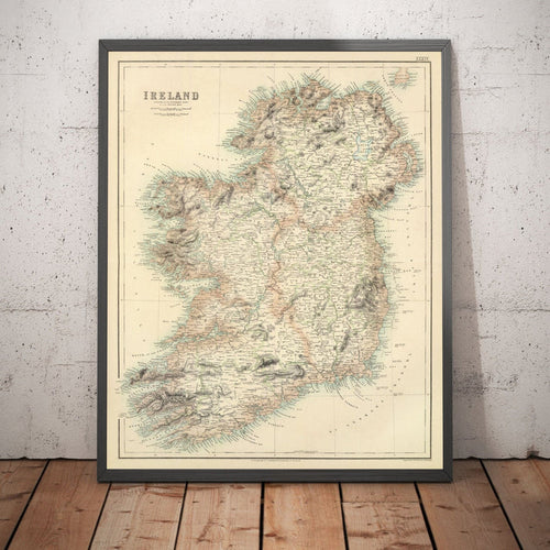 Old Map of Ireland in 1872 - Rare, Attractive Colour Map by A. Fullarton & Co