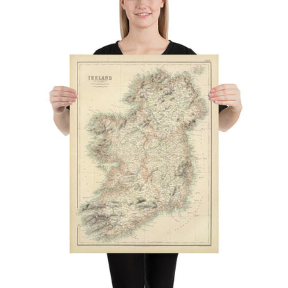 Old Map of Ireland in 1872 - Rare, Attractive Colour Map by A. Fullarton & Co