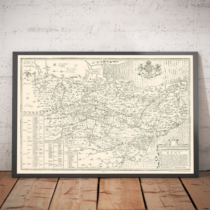 Old map of Kent in 1596 by Philip Symonson - Dartford, Maidstone, Bromley, Tunbridge, Gillingham, Chatham