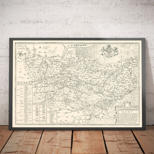 Old map of Kent in 1596 by Philip Symonson - Dartford, Maidstone, Bromley, Tunbridge, Gillingham, Chatham