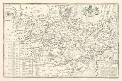 Old map of Kent in 1596 by Philip Symonson - Dartford, Maidstone, Bromley, Tunbridge, Gillingham, Chatham