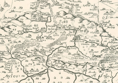 Old map of Kent in 1596 by Philip Symonson - Dartford, Maidstone, Bromley, Tunbridge, Gillingham, Chatham
