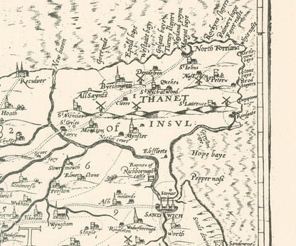 Old map of Kent in 1596 by Philip Symonson - Dartford, Maidstone, Bromley, Tunbridge, Gillingham, Chatham