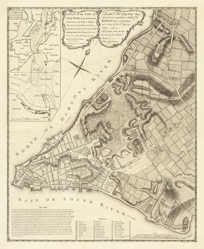 Old Map of New York in 1775 by John Rocque - Rare American Revolution War Wall Art - Greenwich, Columbia, Manhattan - British Military Plan