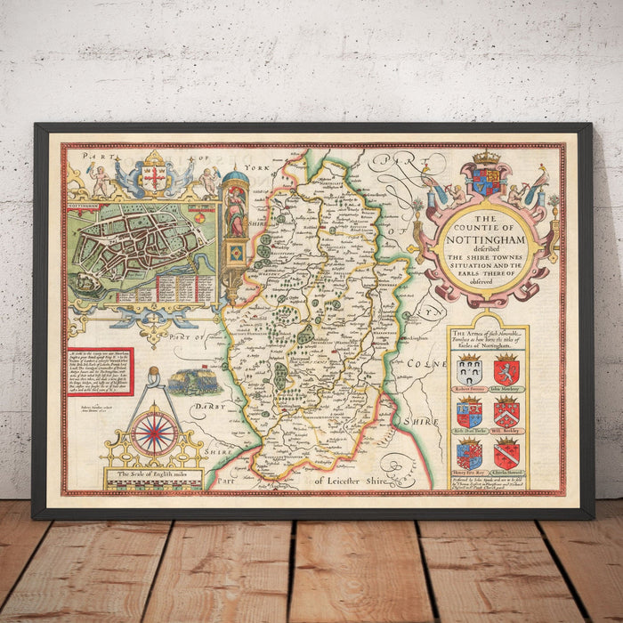 Old Map of Nottinghamshire, 1611 by John Speed - Nottingham, Mansfield, Newark, Worksop