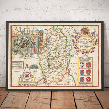Old Map of Nottinghamshire, 1611 by John Speed - Nottingham, Mansfield, Newark, Worksop