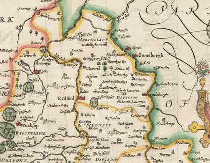 Old Map of Nottinghamshire, 1611 by John Speed - Nottingham, Mansfield, Newark, Worksop