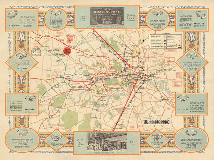Old Map of the London Underground Tube in 1922