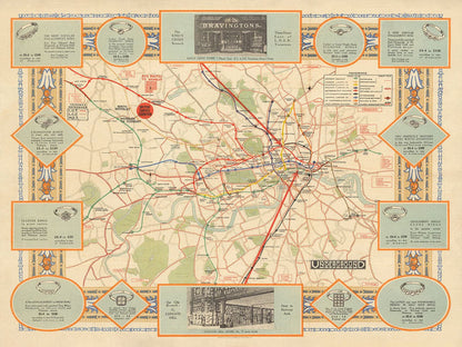 Old Map of the London Underground Tube in 1922