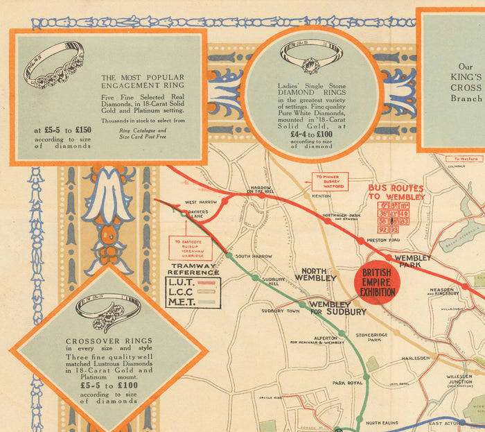 Old Map of the London Underground Tube in 1922