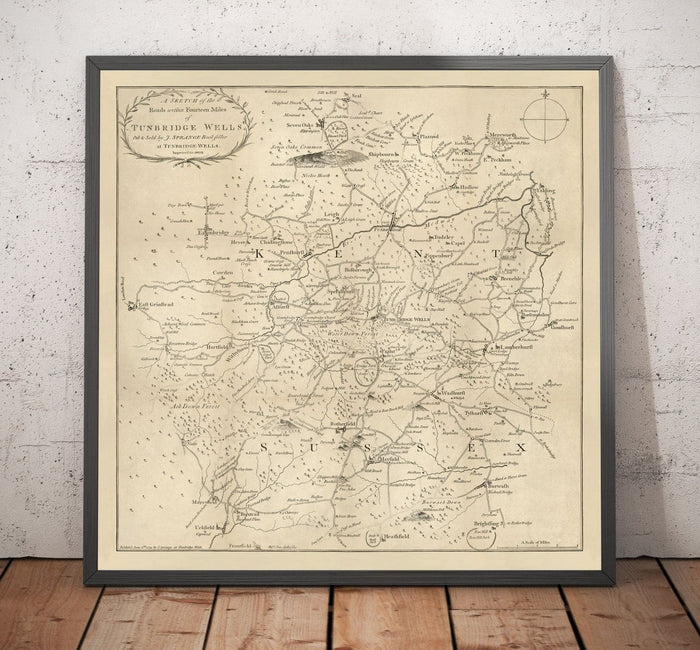 Old Map of Tunbridge Wells and 14 miles around by Jasper Sprange, 1802 - Kent, East Sussex