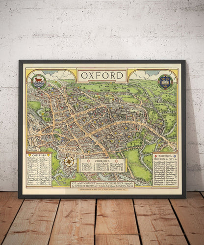 Old Oxford pictorial map by Spencer Hoffman, 1929 - University and Colleges