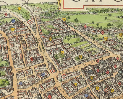 Old Oxford pictorial map by Spencer Hoffman, 1929 - University and Colleges
