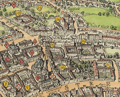 Old Oxford pictorial map by Spencer Hoffman, 1929 - University and Colleges