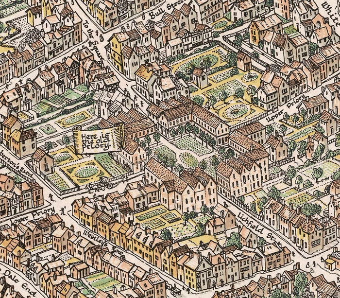 Old Pictorial Map of Birmingham in 1730 by Bernard Sleigh