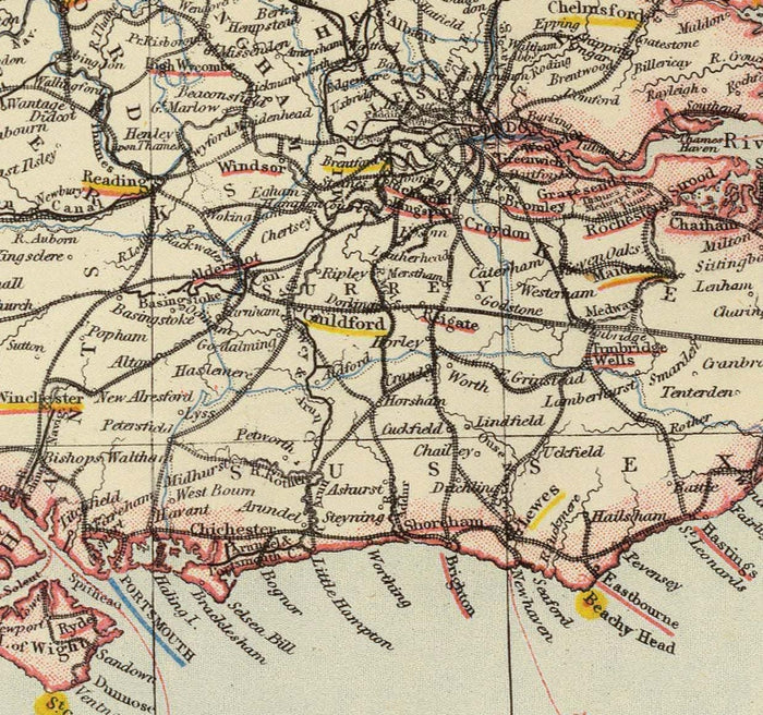 Old Rail Map of England and Wales, 1883: Letts's Railway & Statistical Map - Train Network Chart
