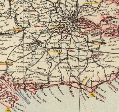 Old Rail Map of England and Wales, 1883: Letts's Railway & Statistical Map - Train Network Chart
