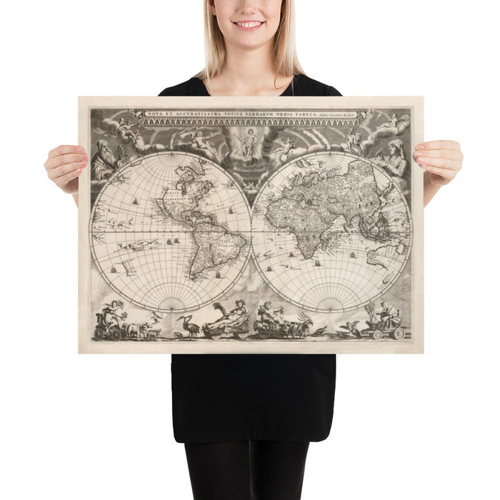 Old World Atlas Map, 1662 by Joan Blaeu - Rare Monochrome Wall Art
