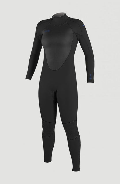 O'Neill Epic Women's 5/4mm Black Full Wetsuit with UltraFlex neoprene, blackout zip, and silver logo
