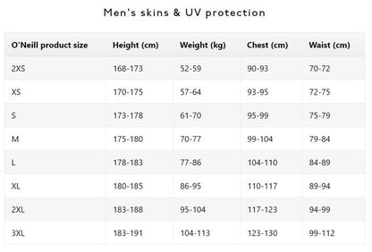 O'Neill Thermo-X Men's Sizechart
