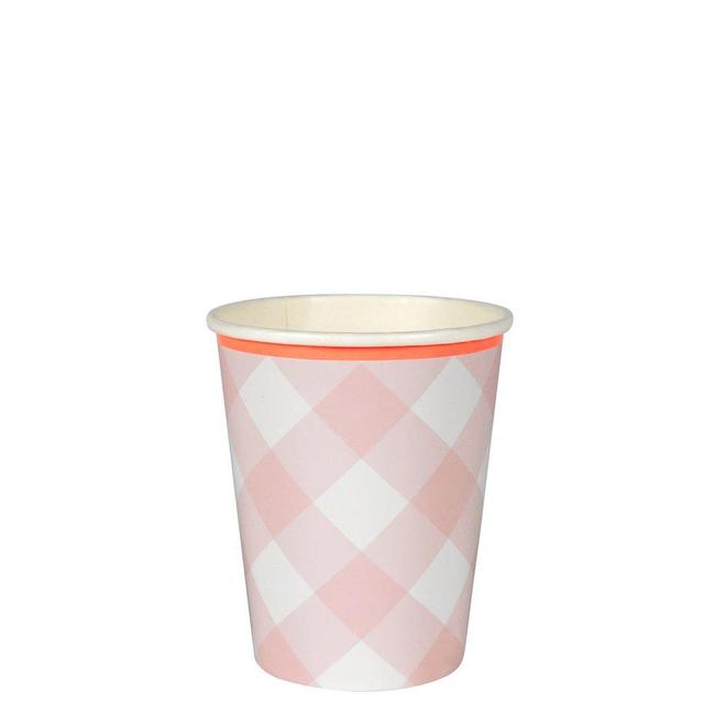 Paper Cups Light Pink Check 12 Ct