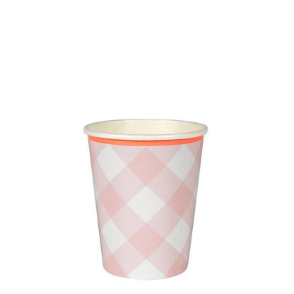 Paper Cups Light Pink Check 12 Ct