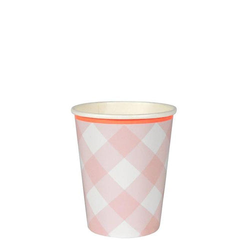 Paper Cups Light Pink Check 12 Ct