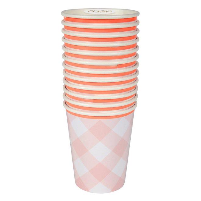 Paper Cups Light Pink Check 12 Ct