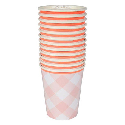 Paper Cups Light Pink Check 12 Ct