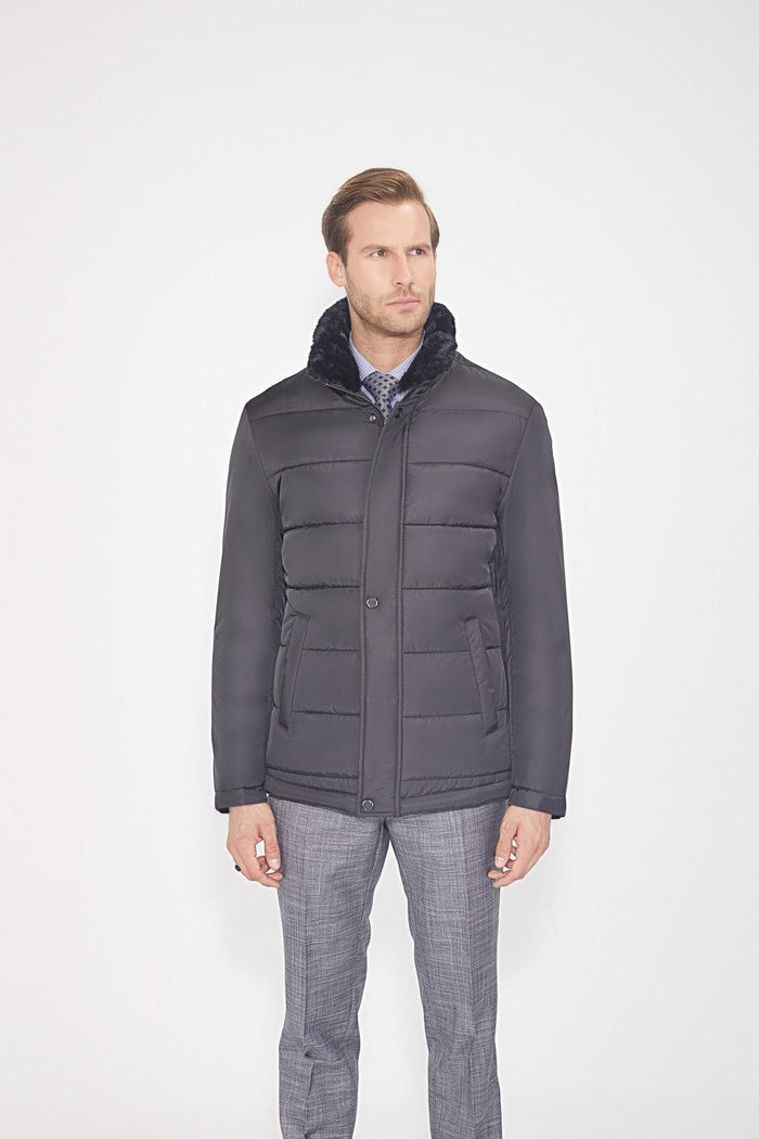 Pierre Carlos Mens Solid Black Puffer Coat