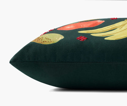 Fruit Stand Embroidered Pillow - Green