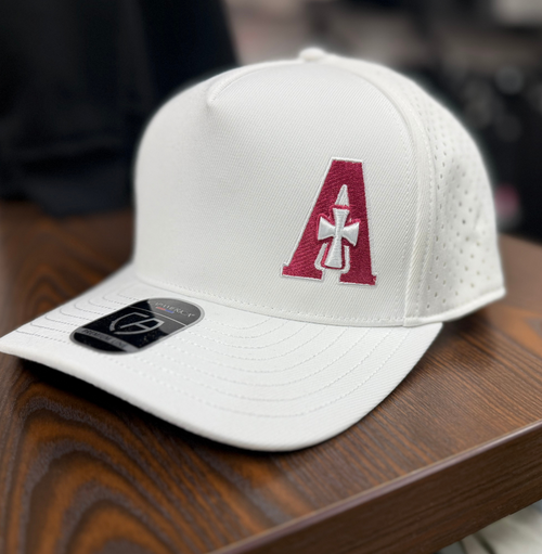 Premium Water-Resistant Perforated Hat - White- A logo
