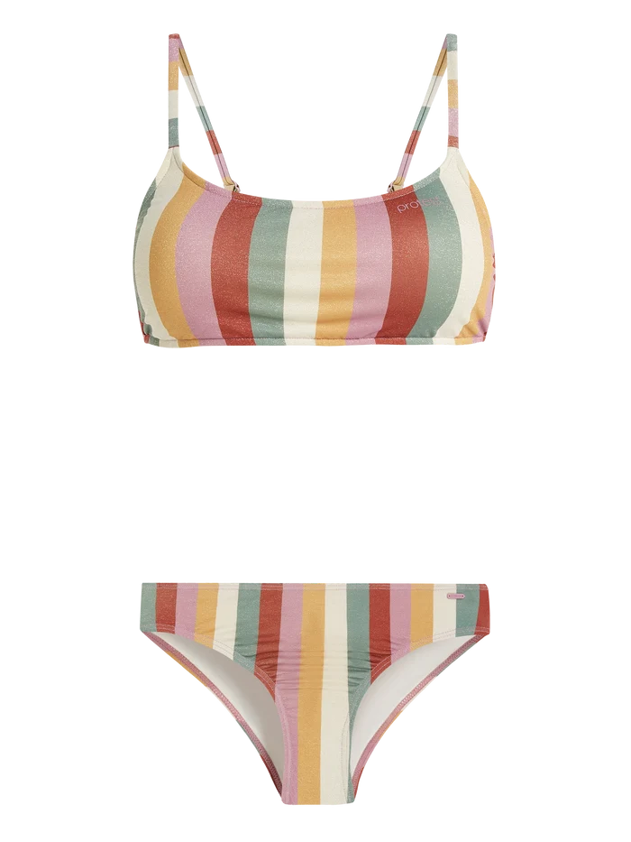 Protest PRTCANCAN Women's 2-Piece Bralette Bikini - Striped Dusky Rose