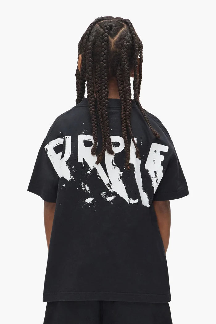 Purple Brand For Kids -  Kids' Painted Wordmark Tee Black