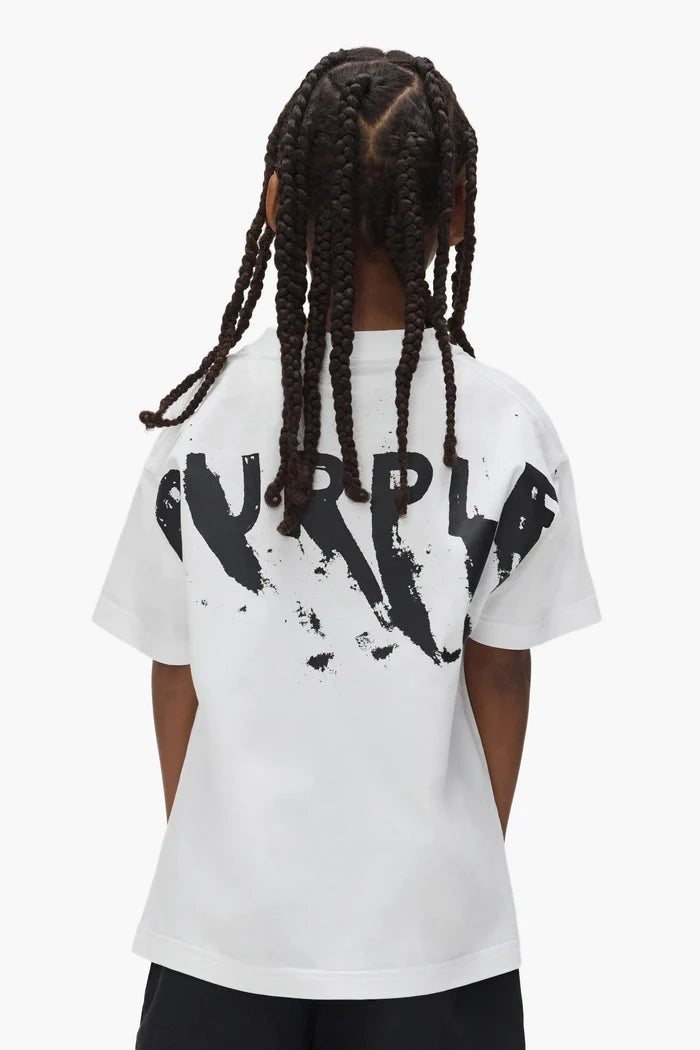 Purple Brand For Kids -  Kids' Painted Wordmark Tee White