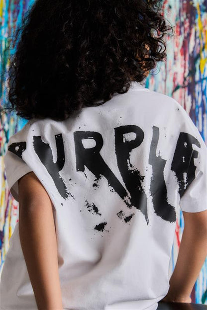 Purple Brand For Kids -  Kids' Painted Wordmark Tee White