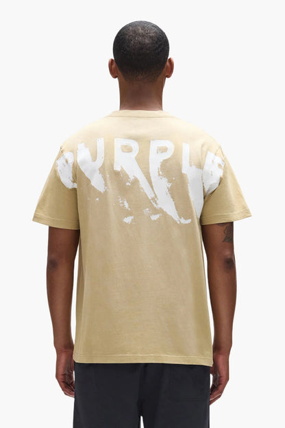 Purple Painted Wordmark Tee - Tan