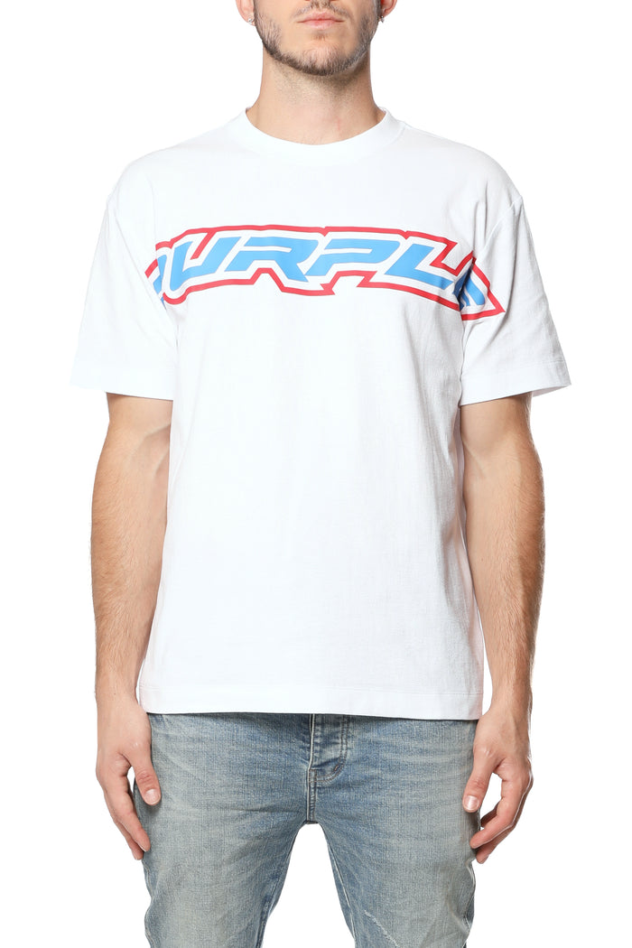 Purple Textured Jersey Ss Tee - White